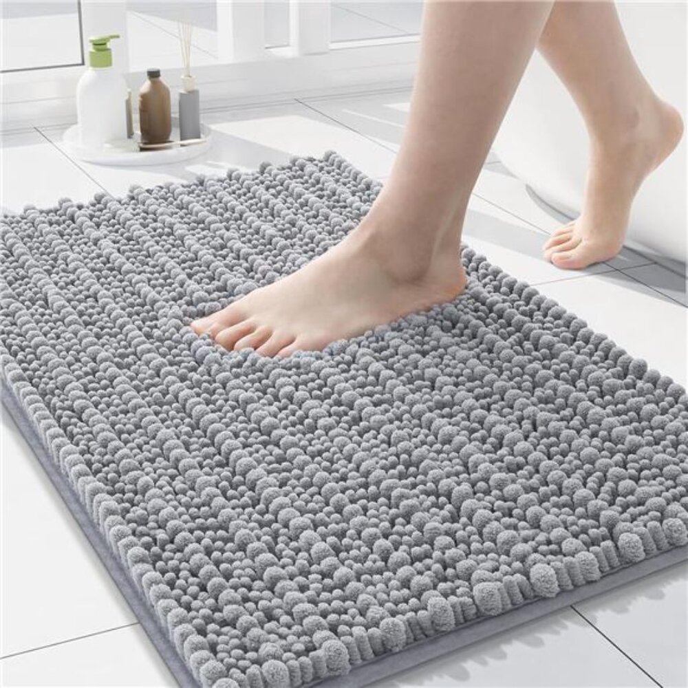 Luxury Chenille Bath Rug Plush Shaggy Bathroom Mat Non Slip Soft Absorbent Grey